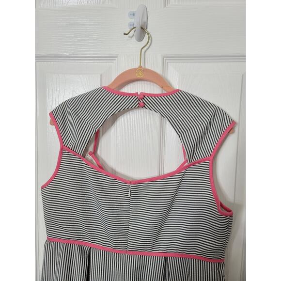 London Times Vintage Pinup-Style Striped Pink Lined Sleeveless Midi Dress 14 - Picture 5 of 7